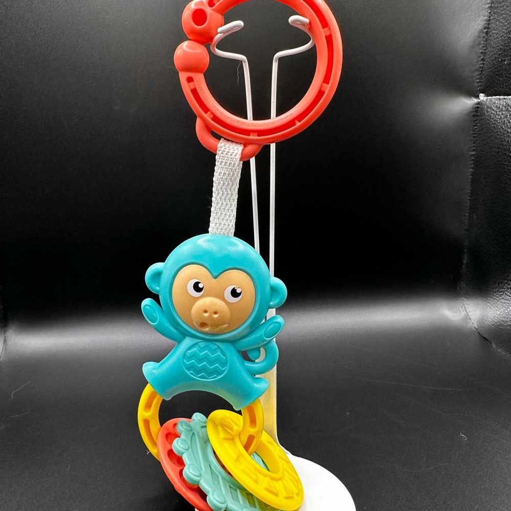 Fisher Price On the Go Baby Dome Seat Replacement Toy Monkey Rings Teal Rattle